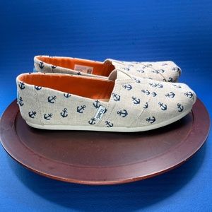 TOMS Women's Anchor Print Flats - Cream and Blue